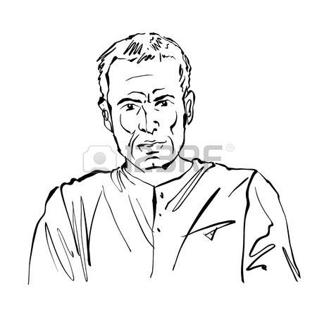 450x450 Hand Drawn Illustration Of An Old Man With A Cap, Black And White