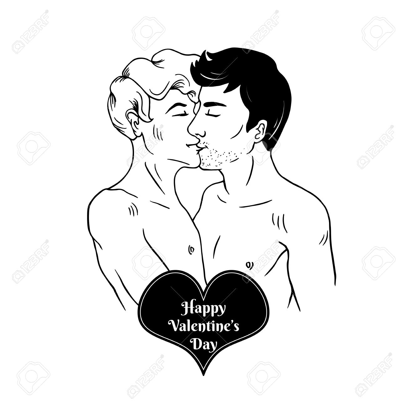 1300x1300 Happy Valentine S Day Card With Two Gay Men Kissing Black