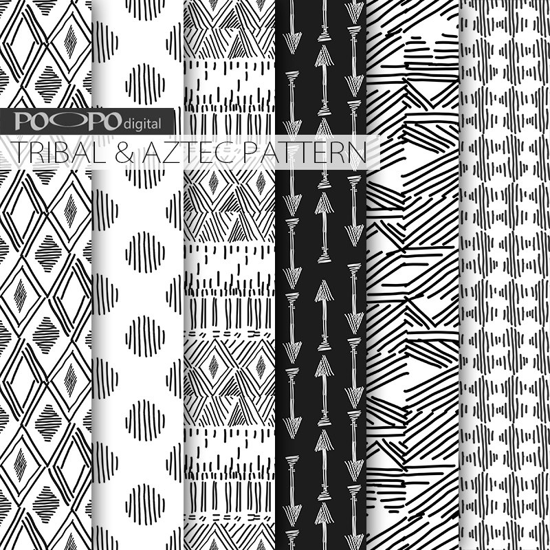 800x800 Black And White Digital Paper Tribal Aztec Pattern Doodle