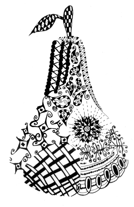 570x881 Pear, Pen And Ink Illustration, Black And White,zentangle