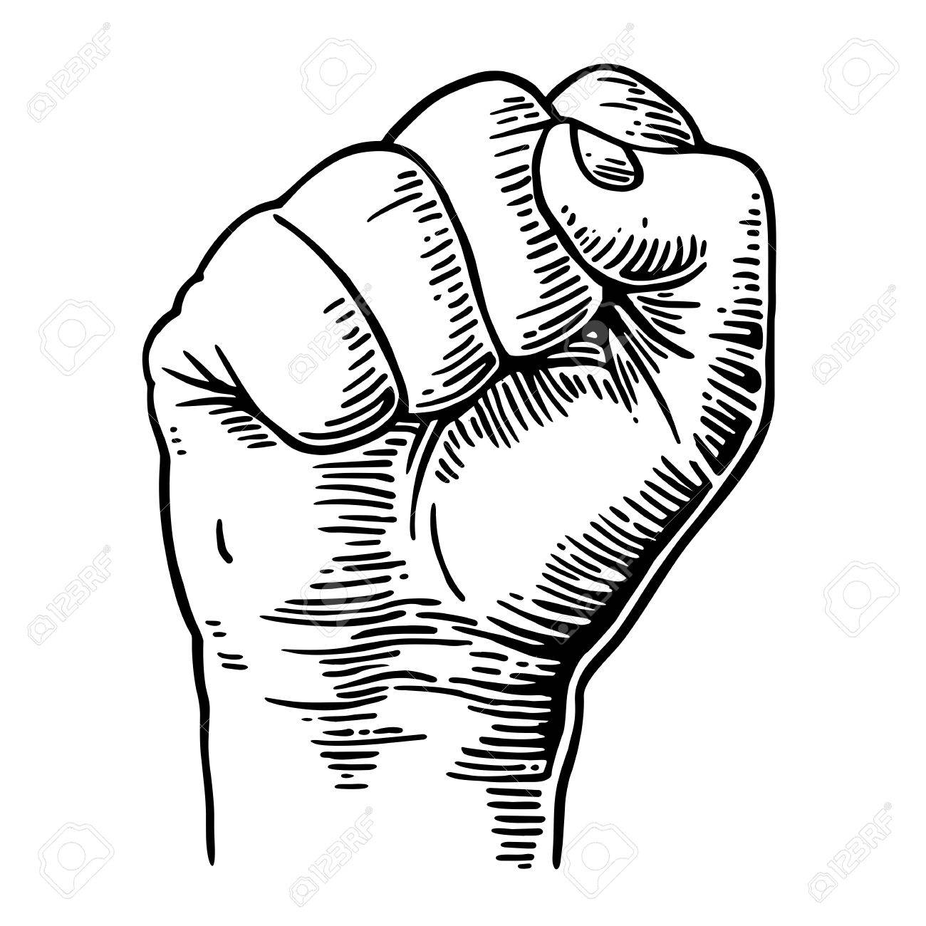 1300x1300 Human Hand With A Clenched Fist. Vector Black Vintage Engraved
