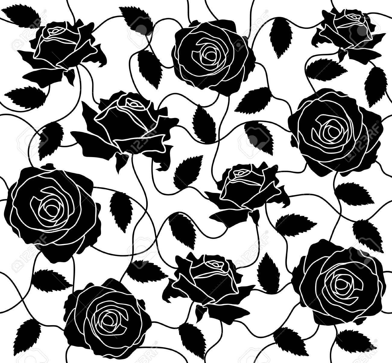 1300x1206 The Seamless Of A Black Roses And Leafs Royalty Free Cliparts