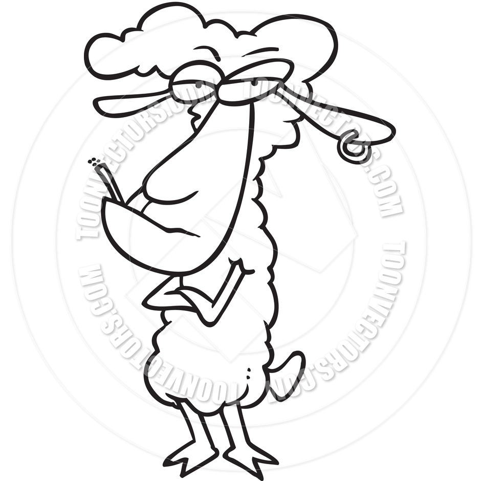 940x940 Cartoon Black Sheep (Black And White Line Art) By Ron Leishman