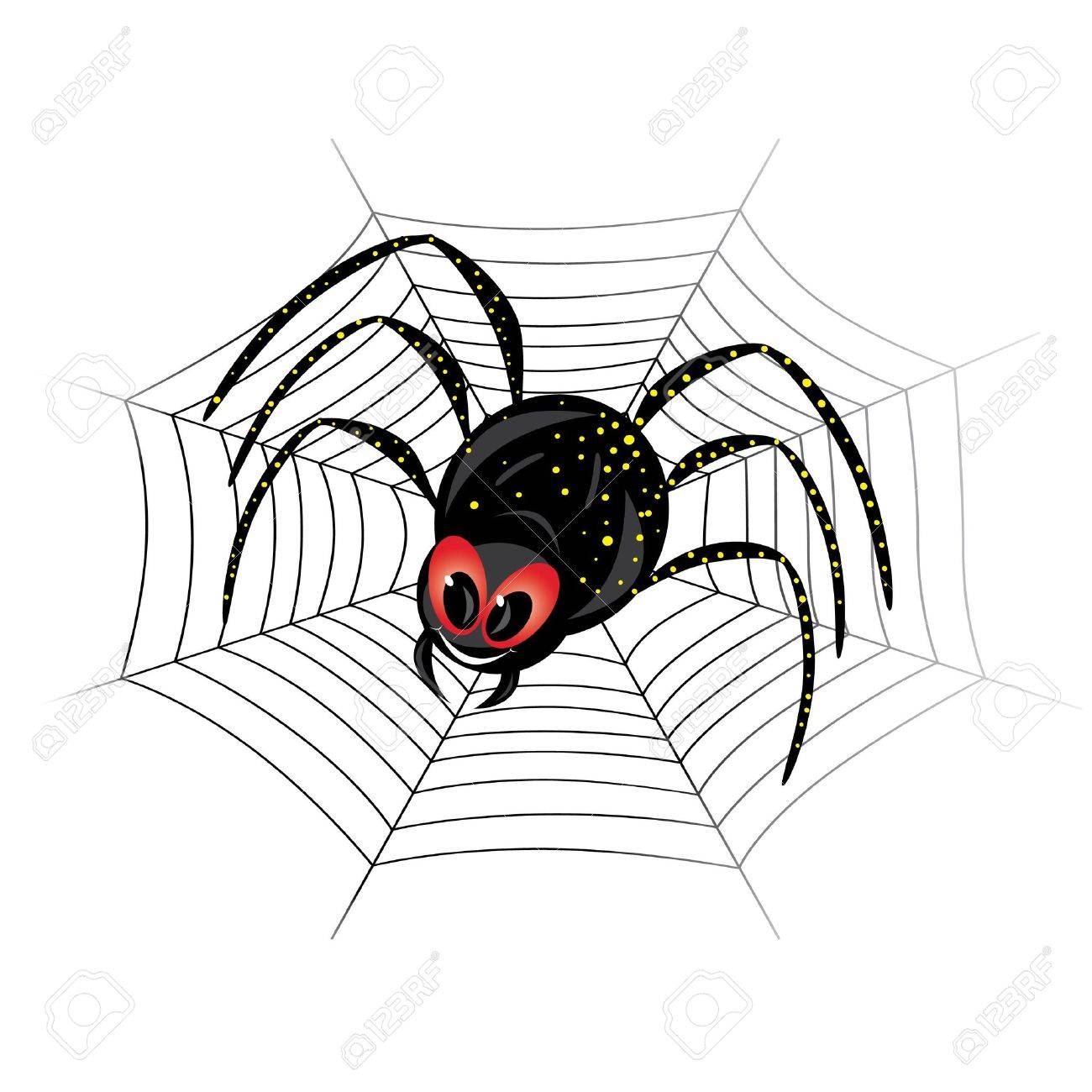 1300x1300 Illustration Of Cute Black Widow Spider On Web Royalty Free
