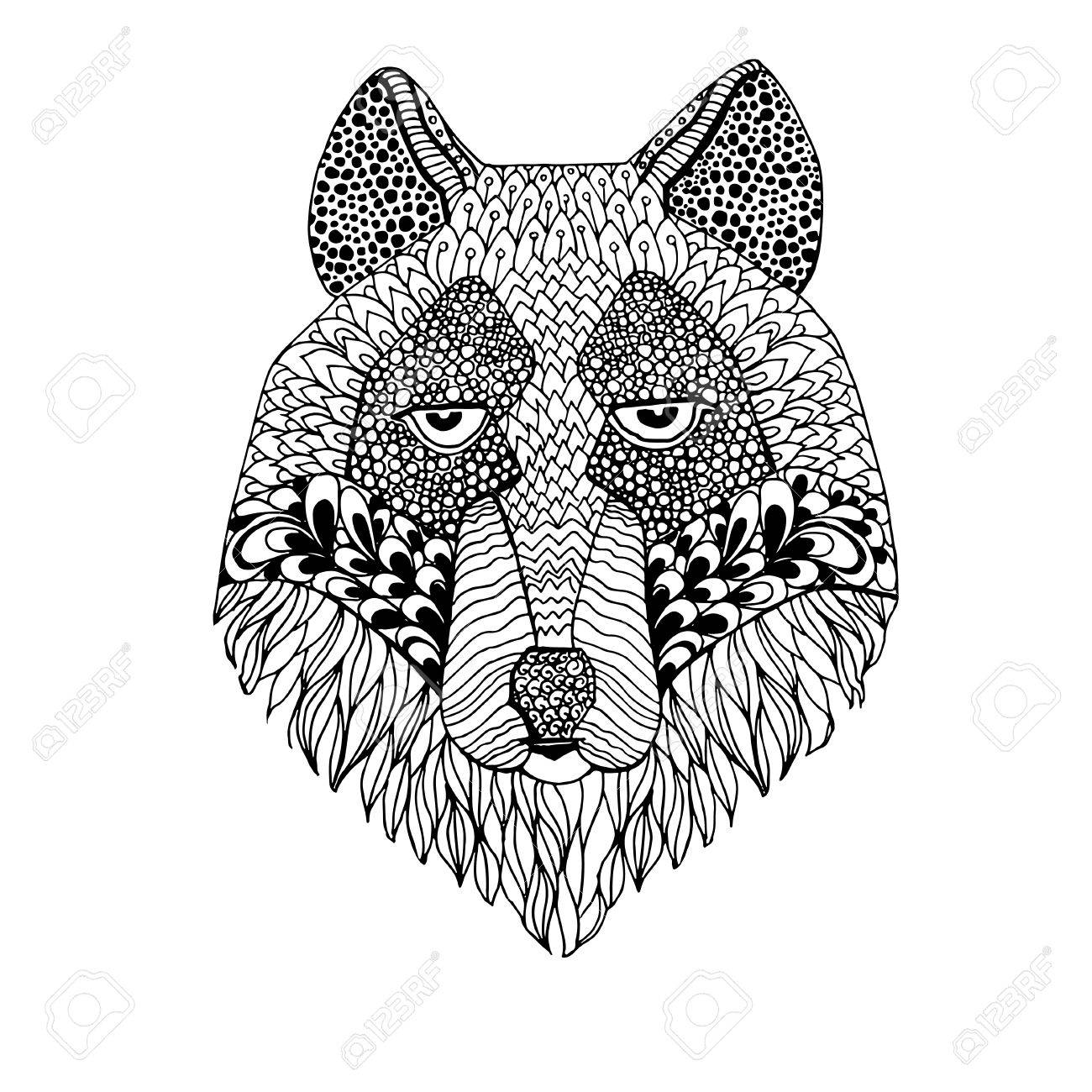 1300x1300 Decorative Wolf. Ornate Design. Wolf's Head Filled With Doodle