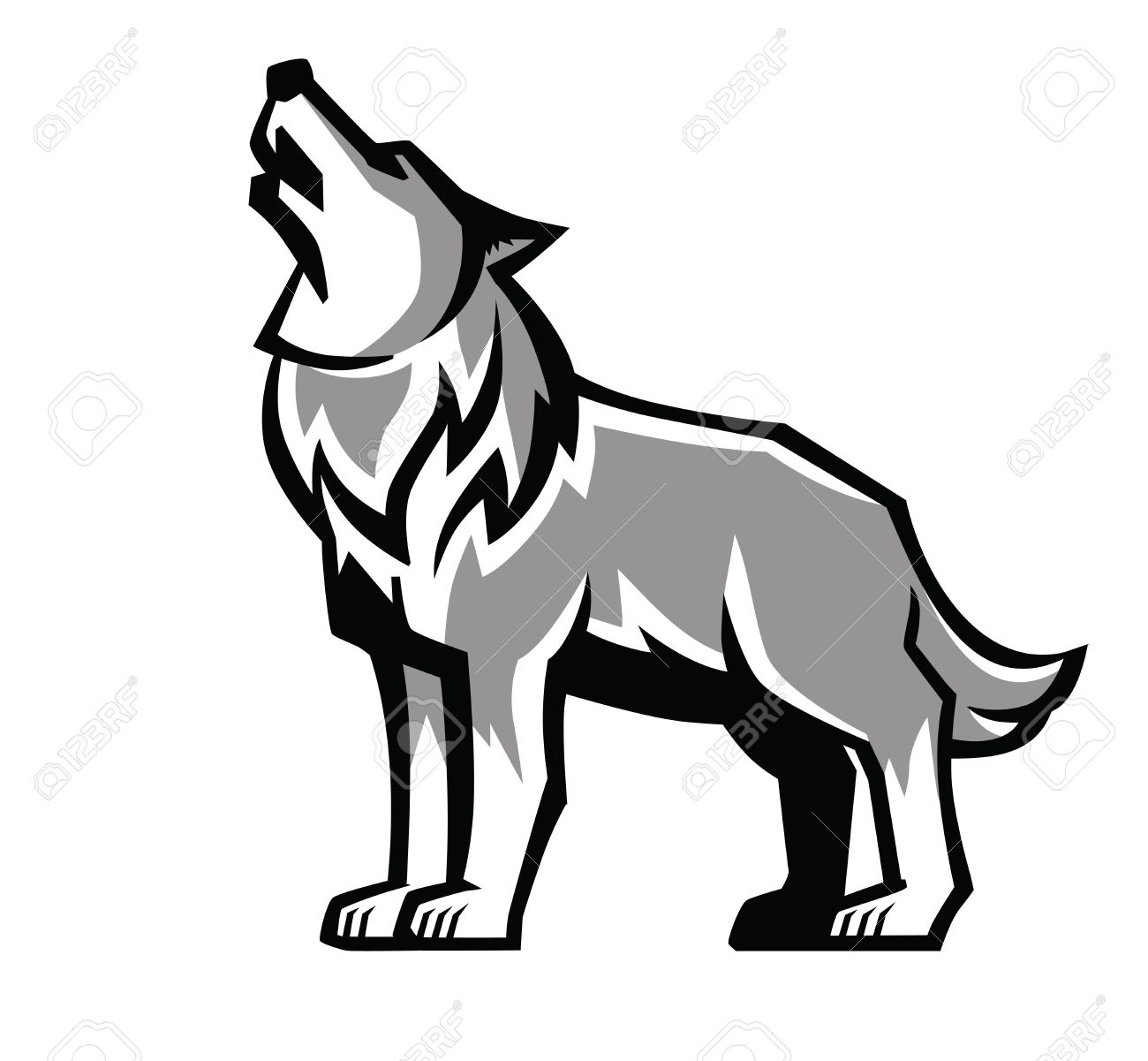 1300x1201 Vector Black Wolf Howl Emblem On White Background Royalty Free