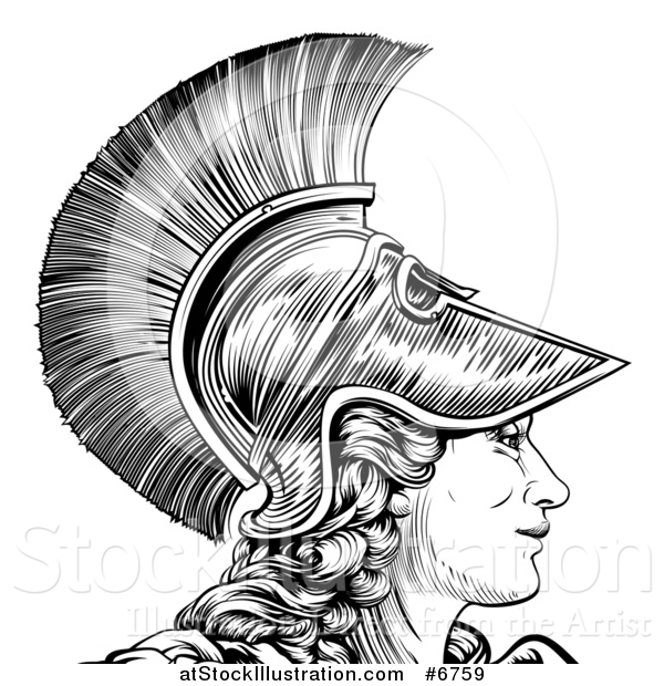 600x620 Vector Illustration Of A Black And White Engraved Greek Warrior