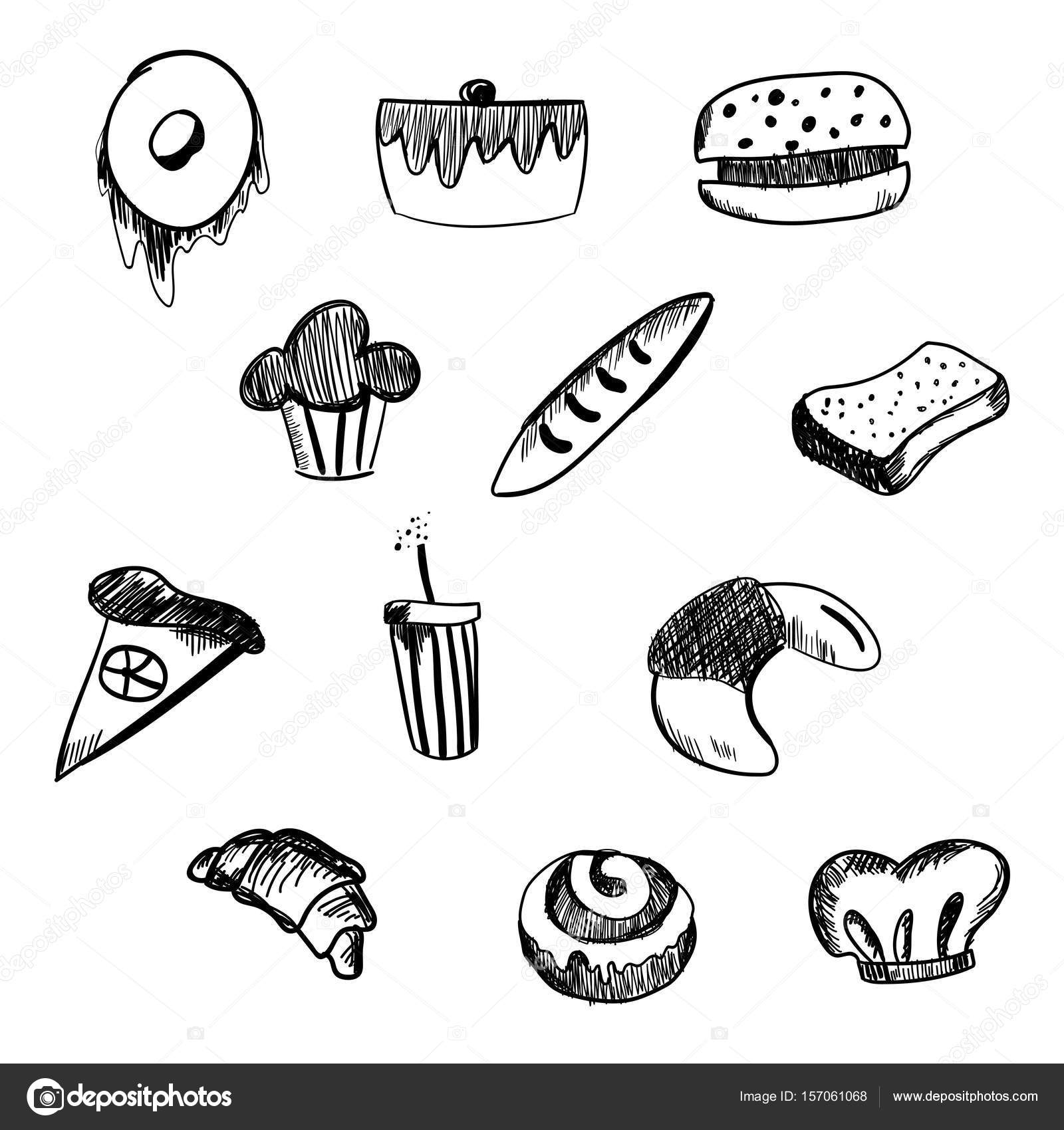 1600x1700 Hand Drawn Bakery And Fast Food Icon Set. Blackboard Stickers