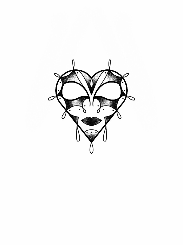 768x1024 Venetian Mask Bleeding Heart Tattoo Flash Design By Nico Di