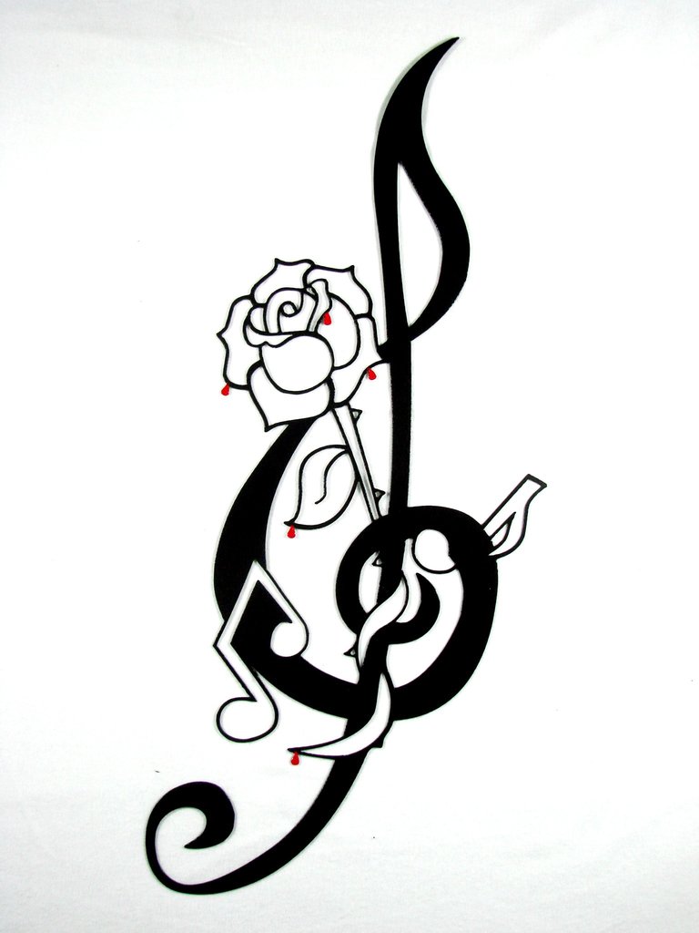 768x1024 Bleeding Rose Music Note Metal Wall Sculpture Metalhead Art