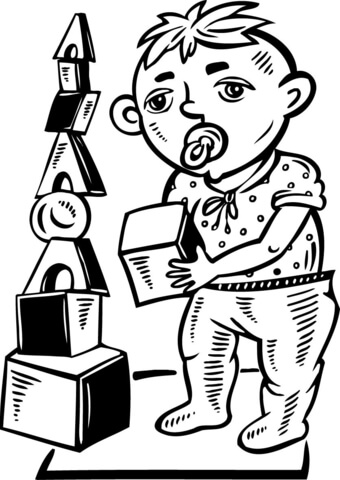 340x480 Boy Playing With Toy Blocks Coloring Page Free Printable