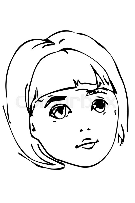 533x800 Black And White Vector Sketch Of A Beautiful Little Blonde Girl