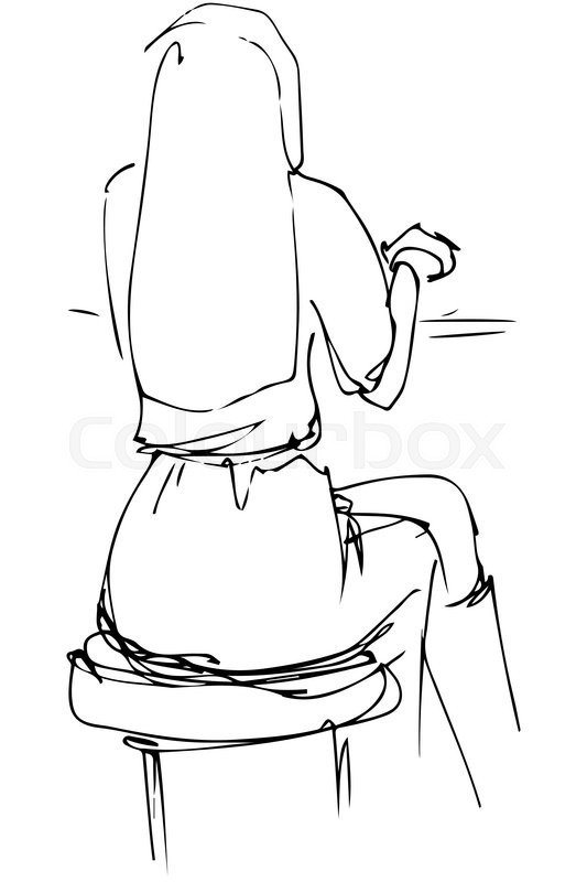 533x800 Black And White Vector Sketch Of Blonde Girl Sitting In A Cafe