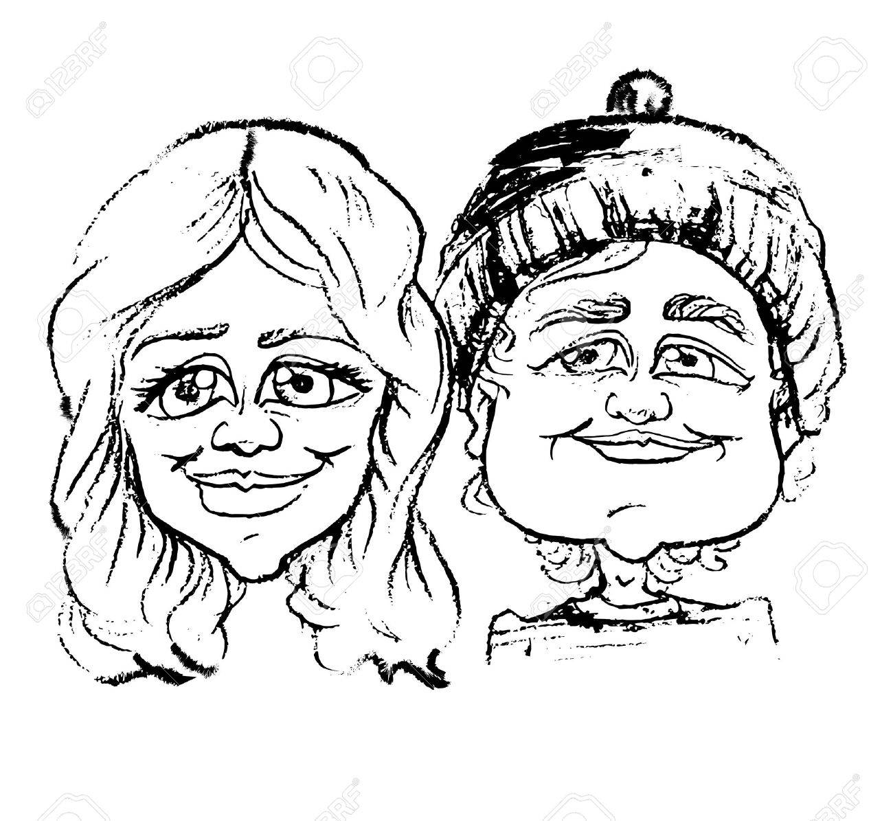 1300x1195 Sketchy Caricature Portrait Illustration Of Man And Woman. Stylish