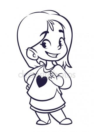 321x450 Vector Color Cartoon Image Of A Cute Little Girl Outlines. Little