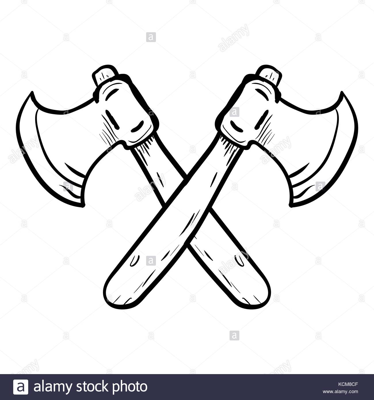 1300x1390 Hand Drawing Of Two Crossed Axes Isolated On White Background