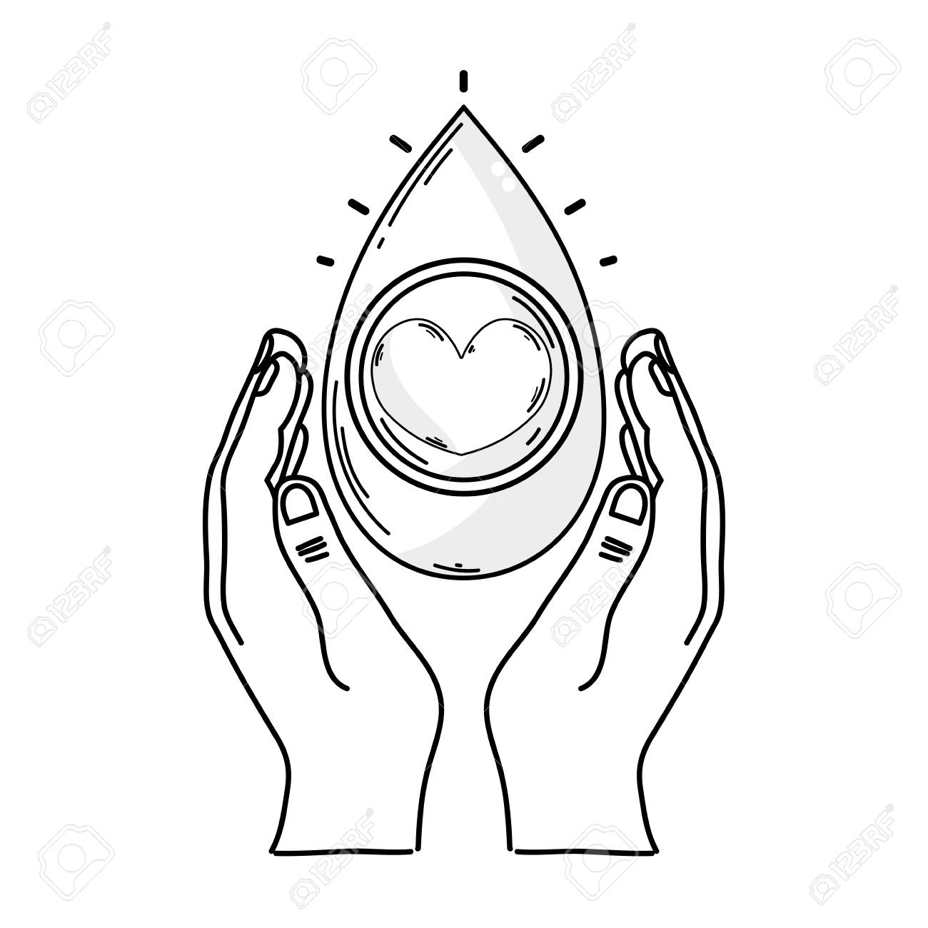 1300x1300 Outline Drawing Of Hands With Blood Drop For Medical Donation