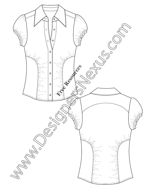 612x792 Ruched Seam Blouse Technical Flat Fashion Drawing Free Template