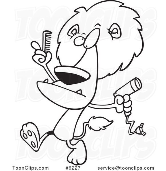 581x600 Cartoon Black White Line Drawing Of A Lion Using A Comb