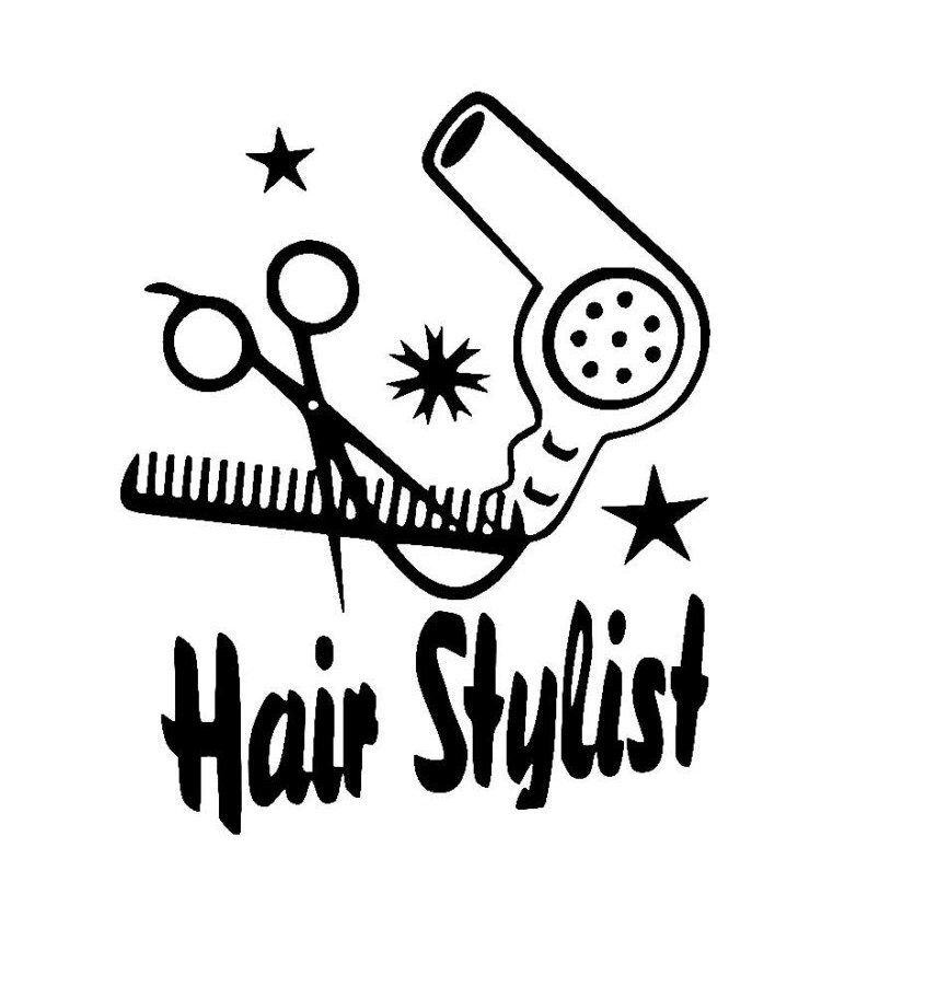 867x902 Hair Stylist With Scissors, Comb And Hair Dryer Sticker Vinyl
