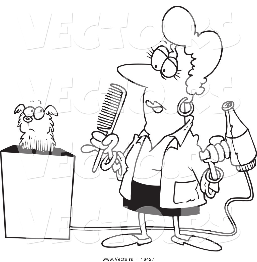 1024x1044 Vector Of A Cartoon Dog Groomer Holding A Comb And Blow Dryer