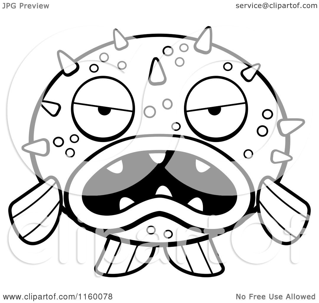 1080x1024 Cartoon Clipart Of A Black And White Grumpy Blowfish Facing Front