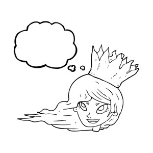 300x300 Freehand Drawn Thought Bubble Cartoon Woman With Blowing Hair