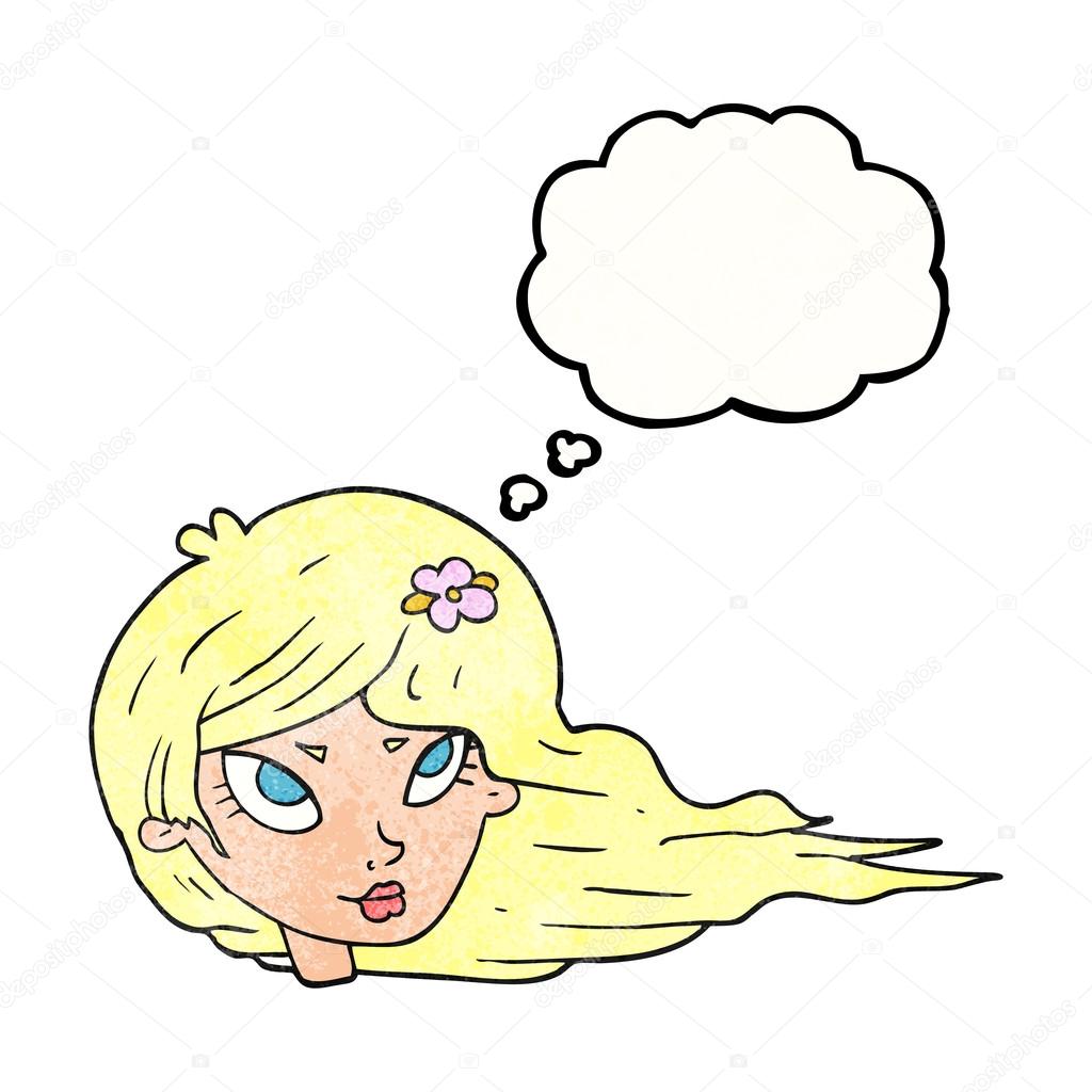 1024x1024 Thought Bubble Textured Cartoon Woman With Blowing Hair Stock