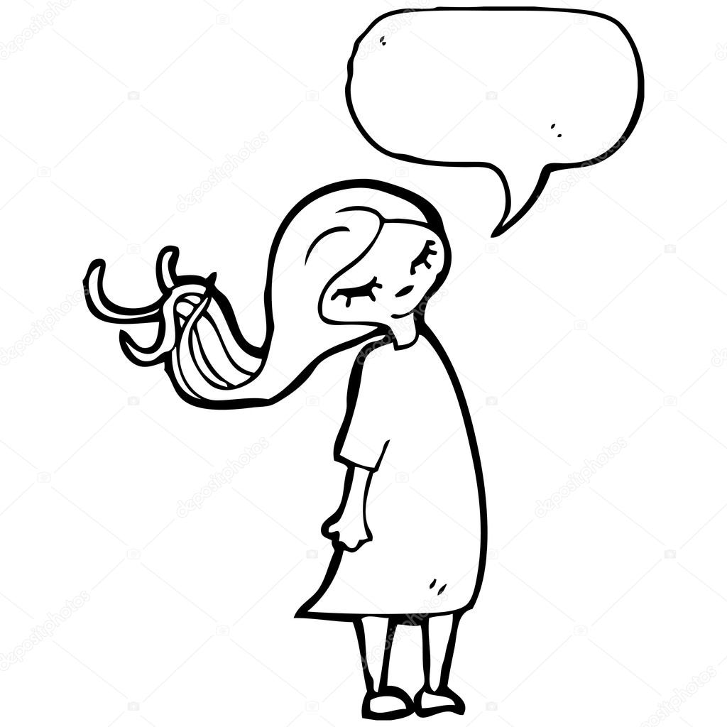 1024x1024 Cartoon Girl With Hair Blowing In Wind Stock Vector