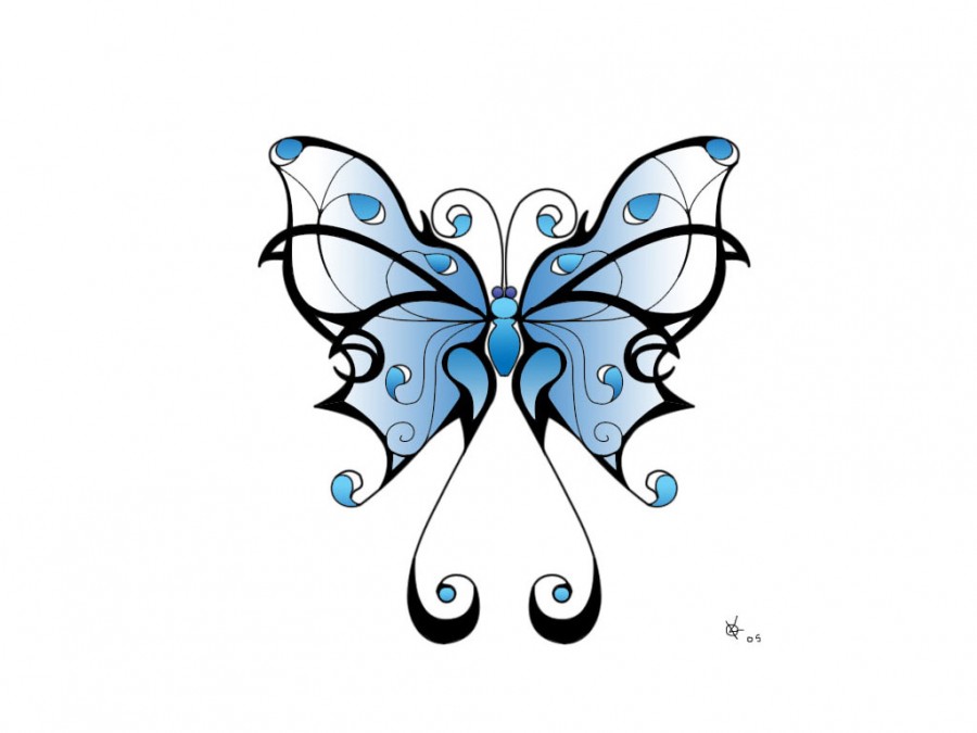 900x675 Lovely Blue Shade Tribal Butterfly Sketch For Tattoo