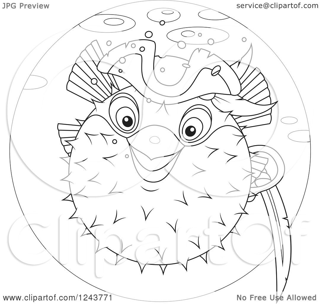 1080x1024 Clipart Of A Black And White Pirate Puffer Fish In A Blue Circle