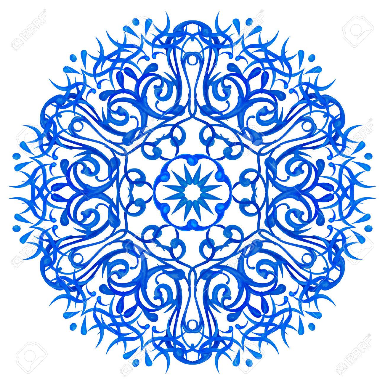 1300x1300 Watercolor Blue Circular Pattern In An Asian Style On A White
