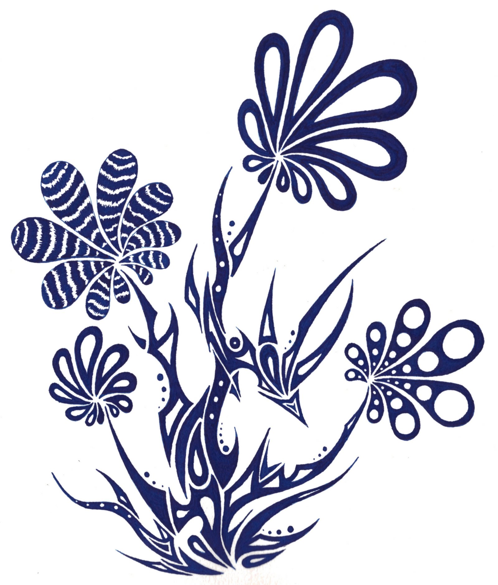 1600x1879 Tribal Blue Flowers By Dessins Fantastiques