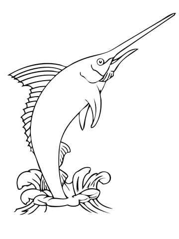 360x480 Blue Marlin Jumping Out Water Coloring Page Free Printable