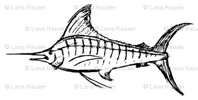400x202 Black And White Marlin Drawing Fabric