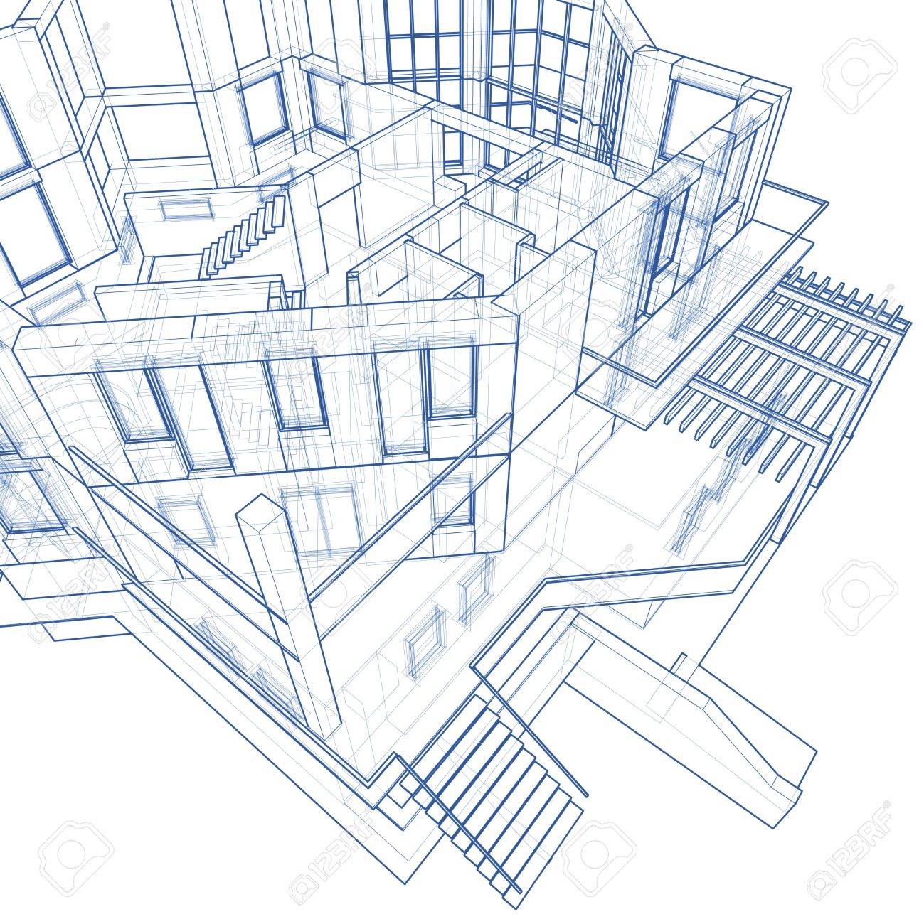 1299x1300 3d Blueprint House Vector Technical Draw Stock Photo, Picture