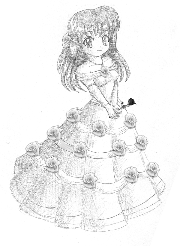 600x820 Blue Rose Gown Sketch By Hero Of Awesome