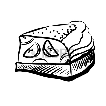 450x450 Hand Drawn Sketch Of Black And White Piece Of Cheesecake. Vintage