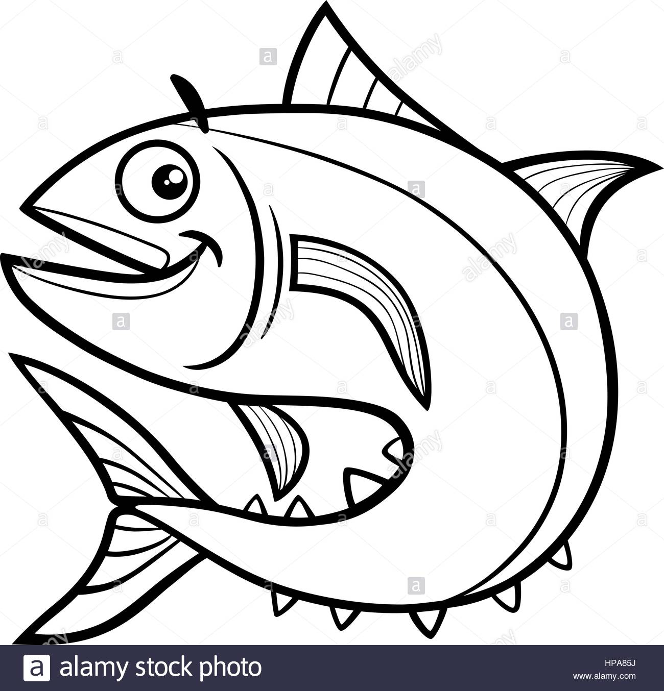1300x1354 Black And White Cartoon Illustration Of Tuna Fish Sea Life Animal