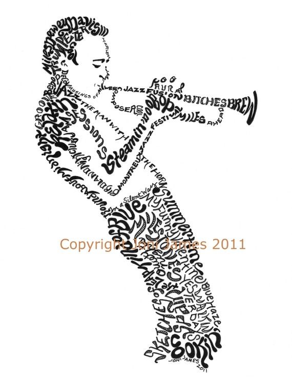 570x748 Portrait Of Miles Davis Art Typography Drawing, Jazz Musician