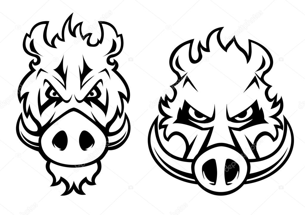 1023x722 Angry Wild Boar Heads Character Stock Vector Seamartini