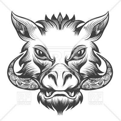 400x400 Boar's Head Drawn In Tattoo Style