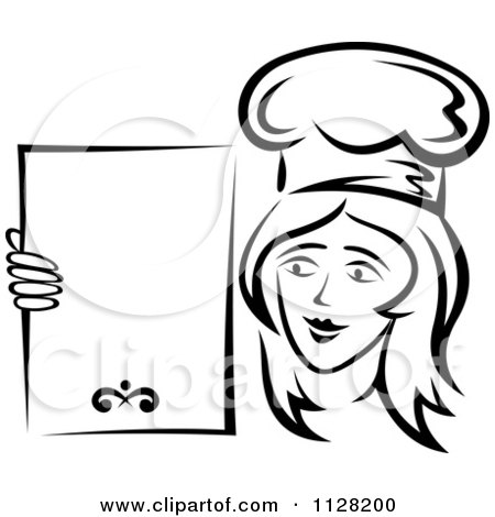 450x470 Clipart Of A Black And White Female Chef Holding A Menu Board 2