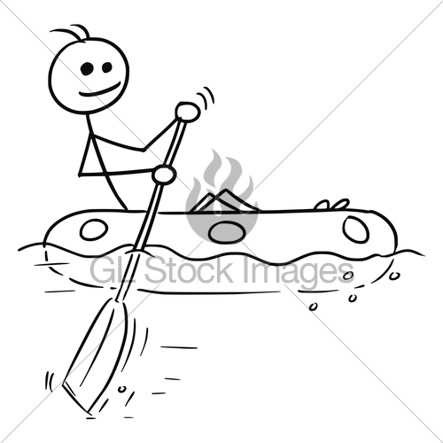 500x500 Cartoon Vector Stick Man Sailing A Rubber Boat Gl Stock Images