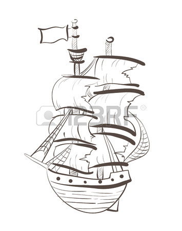 355x450 Sailing Boat Floats On Full Sails, Drawing Concept Royalty Free