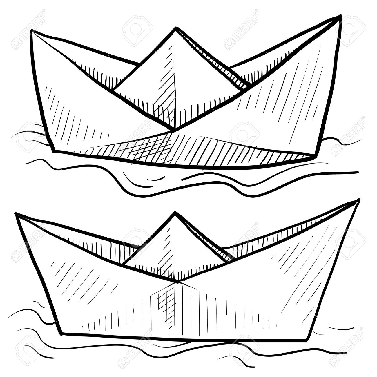 1300x1300 Doodle Style Origami Folded Paper Boat Floating On Water In Vector