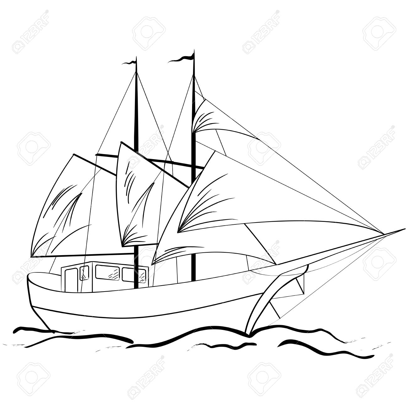 1300x1300 Sketch Of Nautical Sailing Vessel In A Sea Royalty Free Cliparts