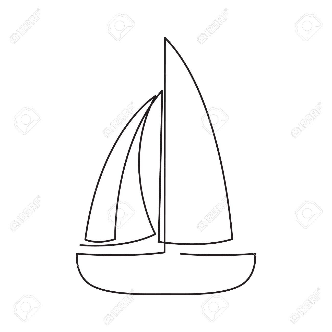 1300x1300 Continuous Line Sailing Boat. Abstract Modern Decoration. Vector
