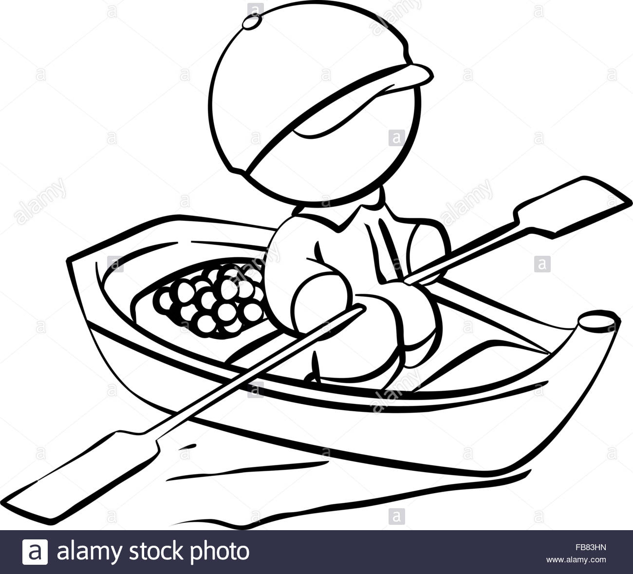 1300x1178 Line Drawing Of A Fisherman With A Boat Full Of Food Stock Vector