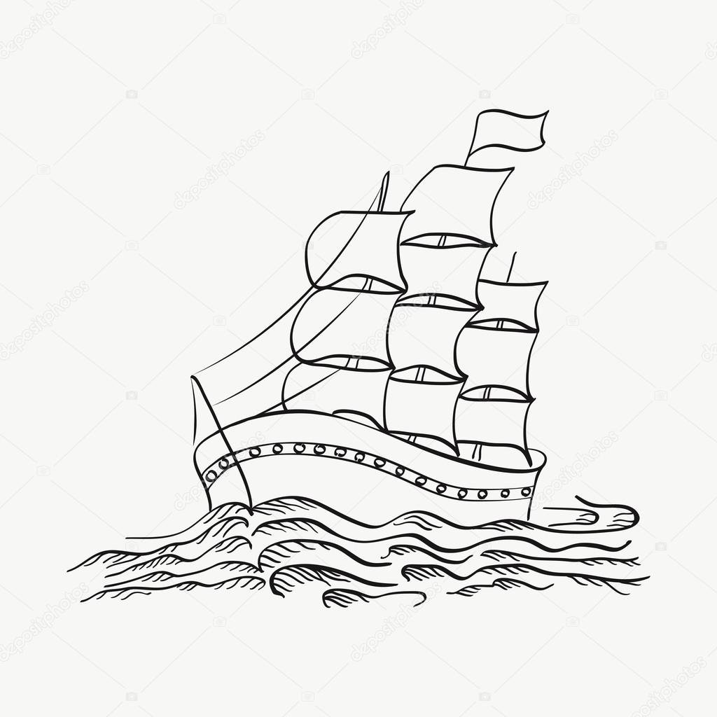 1024x1024 Vector Illustration Of A Ship Sailing On The Sea On A White